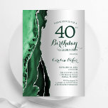 Convites Elegante Silver Emerald Green Agate aniversário de<br><div class="desc">Emerald Green e aniversário de 40 anos convite de festas prateado. Elegante design moderno com aquarela agate marble geode background,  faux glitter prata e tipografia. Trendy convida o cartão perfeito para uma comemoração de dia das mulheres na moda. Impressos convites Zazzle ou modelo de impressão digital instantânea para download.</div>