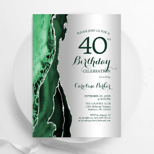 Convites Elegante Silver Emerald Green Agate aniversário de