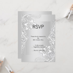 CONVITES ELEGANTE SILVER LACE RSVP
