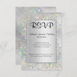 CONVITES ELEGANTE SILVER MARBLE HOLOGRAPHIC RSVP