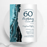 Convites Elegante Silver Teal Agate 60º Aniversário<br><div class="desc">Teal e prata agam 60º convite de aniversário. Elegante design moderno com aquarela agate marble geode background,  faux glitter prata e tipografia. Trendy convida o cartão perfeito para uma comemoração de dia das mulheres na moda. Impressos convites Zazzle ou modelo de impressão digital instantânea para download.</div>