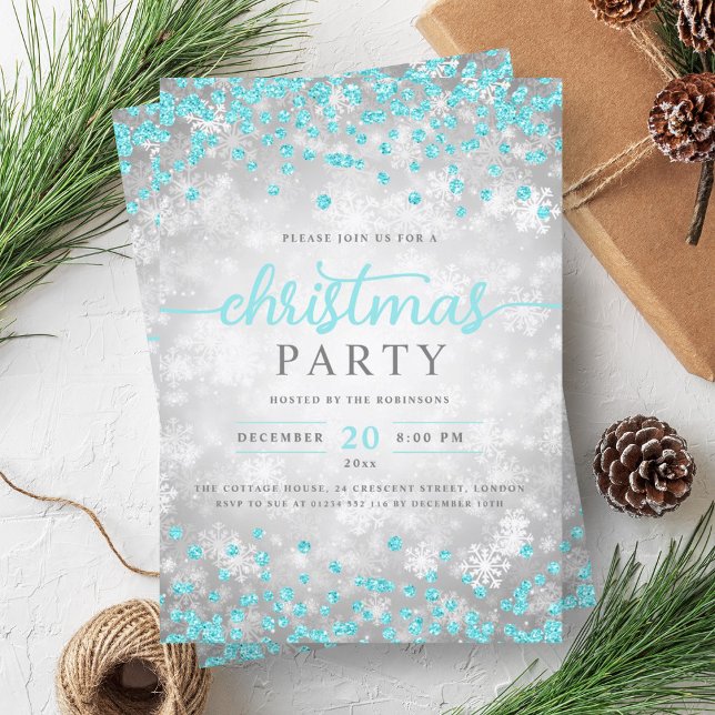 Convites Elegante Silver Winter Diamantes Turquesa de Natal (Elegant Silver Winter Diamonds Christmas Turquoise Invitation)