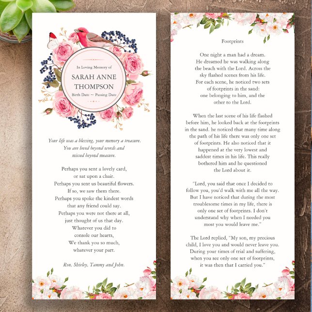 Convites Elegante Simpatia Pegadas Memorial Funeral (Funeral Memorial Footprints funeral thank you card)