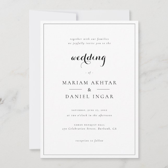 Convites Elegante Simples Caligrafia de Letra Casamento Bra (Frente)