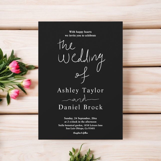 Convites Elegante Simples Casamento Com Caligrafia Preta e  (Criador carregado)