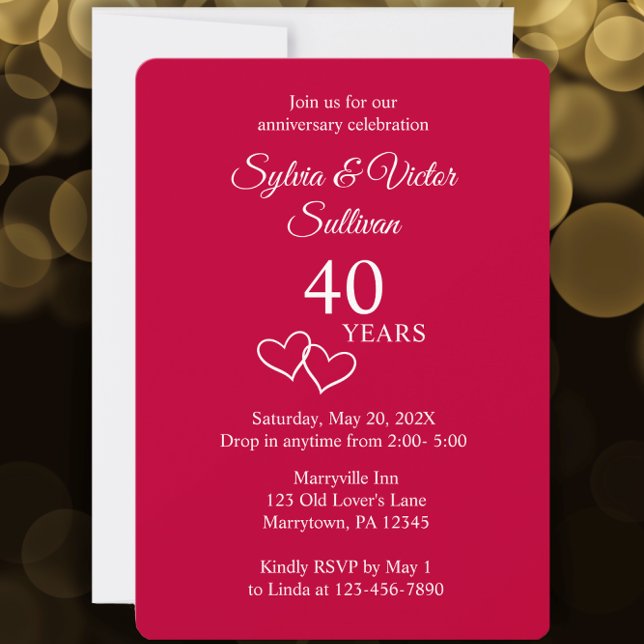 Convites Elegante Simples Festa de Aniversário de 40 Anos C (Personalize this 40th wedding anniversary party invitation for a beautiful simple modern invitation.)