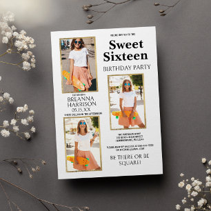 Convites Elegante Simples Foto em Ouro Branco Sweet Sixteen