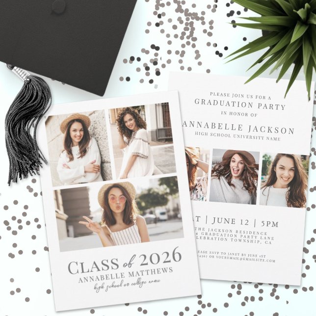 Convites Elegante Simples Fotos de Graduado Festa de Format (Elegant Simple Graduate Photo Graduation Party Invitation)