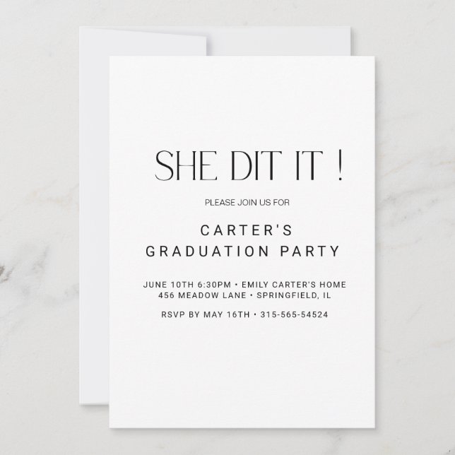 Convites elegante simples grade, Minimalista Elegante preto (Frente)