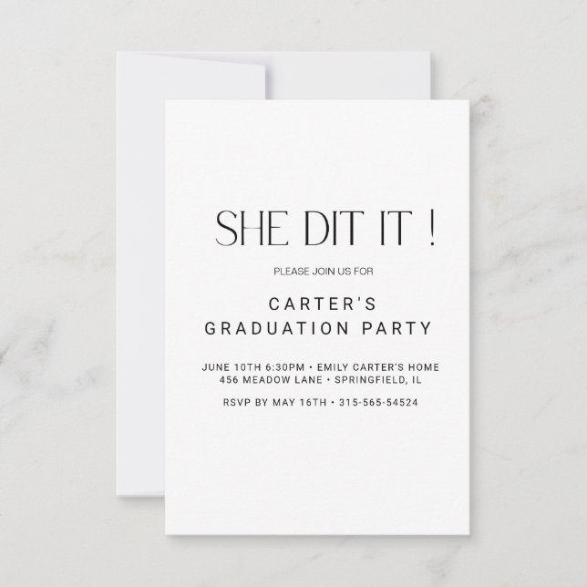 Convites elegante simples grd, Minimalista preto e branco (Frente)