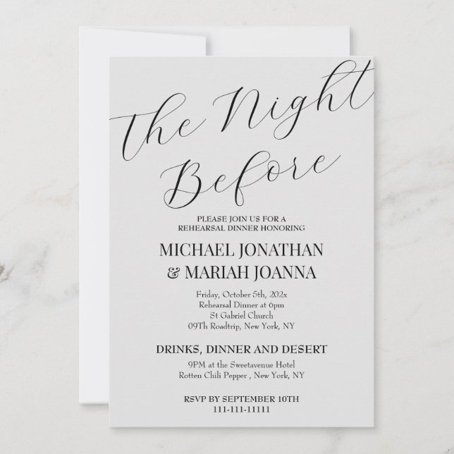 Convites Elegante Simples Na Noite Antes Do Janto De Ensaio (Frente)