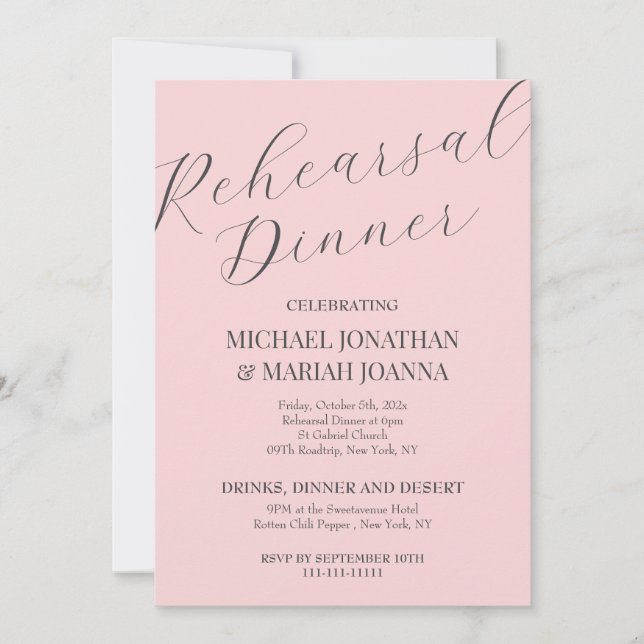 Convites Elegante Simples Na Noite Antes Do Janto De Ensaio (Frente)