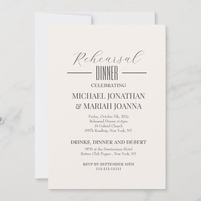 Convites Elegante Simples Na Noite Antes Do Janto De Ensaio (Frente)