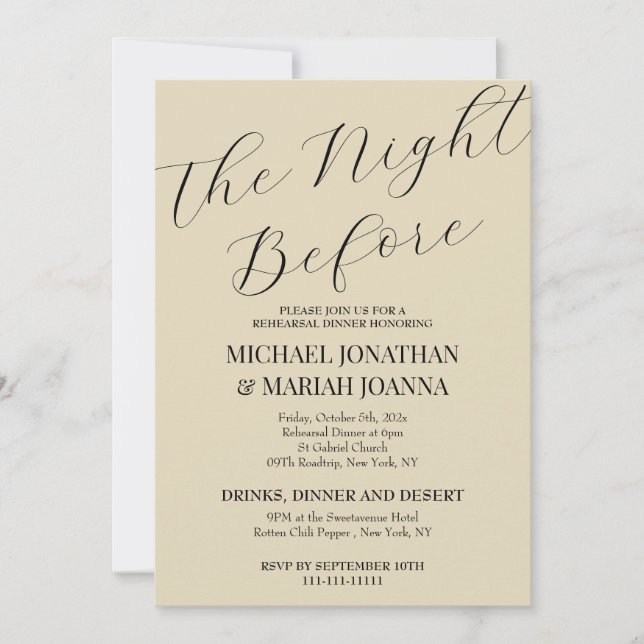 Convites Elegante Simples Na Noite Antes Do Janto De Ensaio (Frente)