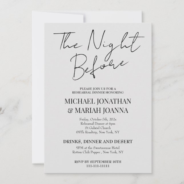 Convites Elegante Simples Na Noite Antes Do Janto De Ensaio (Frente)