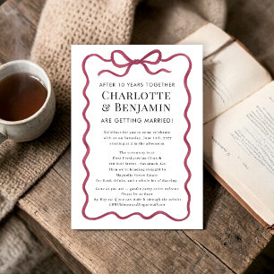Convites elegante site de casamento com fita Burgundy