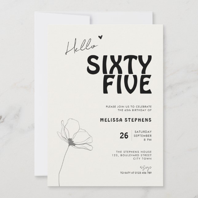 Convites Elegante Sixty Five Negrito Tipografia 65º Anivers (Frente)