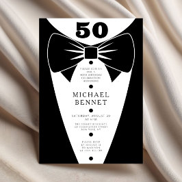 Convites Elegante Smoking Preto Aniversário de 50 anos