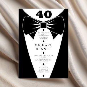 Convites Elegante Smoking Preto para Aniversário de 40 anos