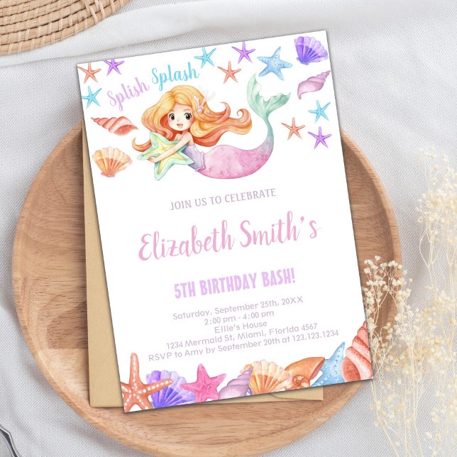 Convites Elegante sob o Partido do Mar Convide para Meninas (Beautiful Mermaid Birthday Invitations)