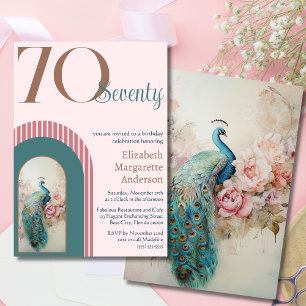 Convites Elegante Sofisticado Rosa Bege Pavão Aniversário