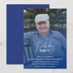 Convites Elegante sombra azul foto homens festa de 98 anos