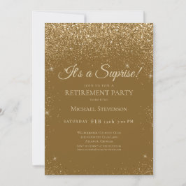 Convites Elegante Sparkle Dourado Surprise Retirement Party