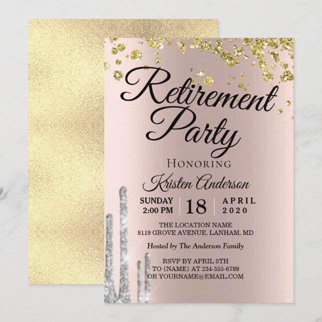 Convites Elegante Sparkly Retirement Party (Frente/Verso)