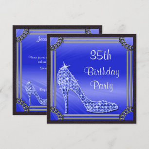 Convites Elegante Stiletto Azul com Moldura Prata para Aniv