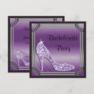 Convites Elegante Stiletto Lilás com Moldura Prata para Des