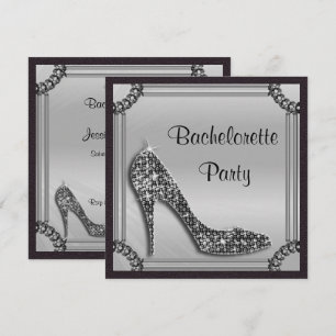 Convites Elegante Stiletto Preto Enquadrado em Prata para N