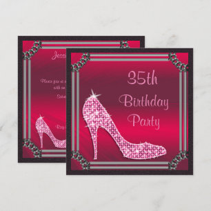 Convites Elegante Stiletto Rosa Enquadrado em Prata para 35
