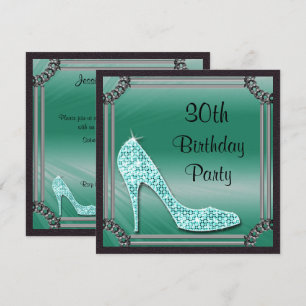 Convites Elegante Stiletto Teal emoldurado em Prata para An