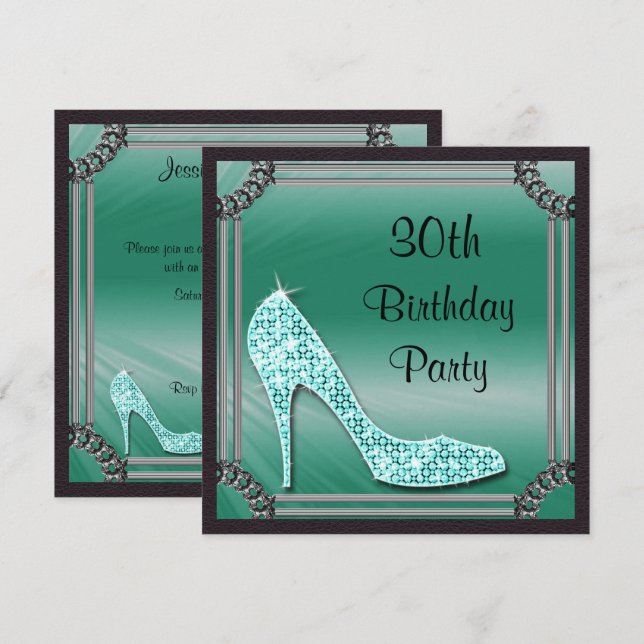 Convites Elegante Stiletto Teal emoldurado em Prata para An (Frente/Verso)