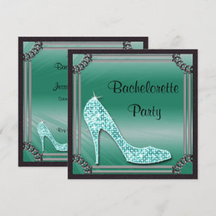 Convites Elegante Stiletto Teal emoldurado em Prata para De