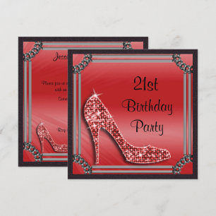 Convites Elegante Stiletto Vermelho com Moldura Prata para