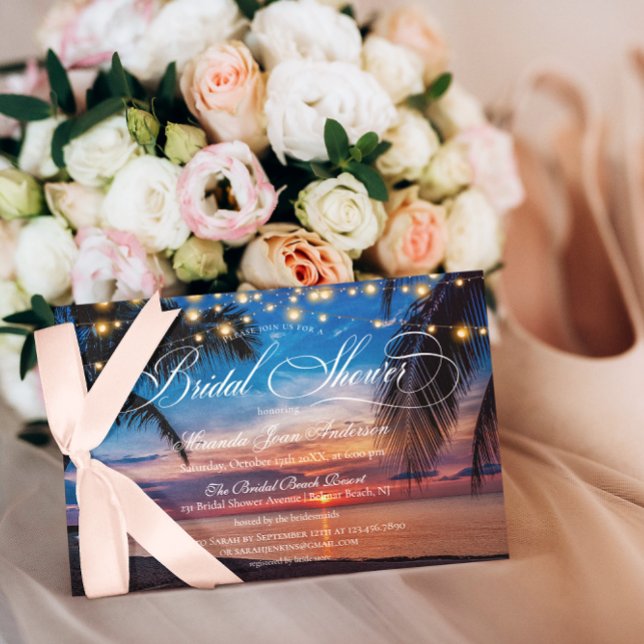 Convites Elegante Summer Palm Sunset Beach Chá de panela (Criador carregado)