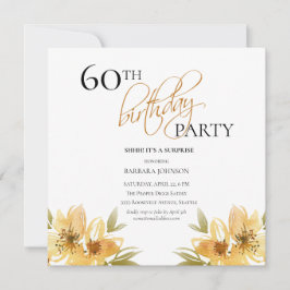 Convites Elegante Surpresa Amarelo Floral 60º Aniversário