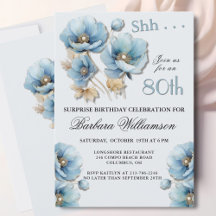 Elegante SURPRESA Floral Azul para 80º Aniversário