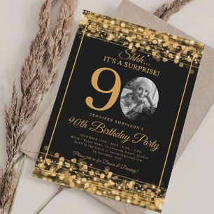 Convites Elegante SURPRESA Foto Aniversário de 90 anos Dour