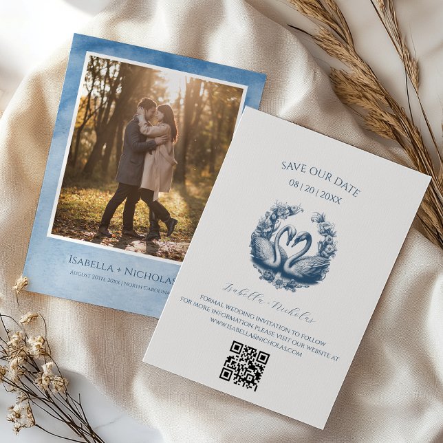 Convites Elegante Swan Photo Save the Date Card (Save Our Date - Romantic Request)