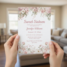 elegante sweet 16 aniversário aquarela floral rosa
