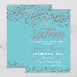 Convites Elegante Sweet 16 Silver & Blue Foil Confetti