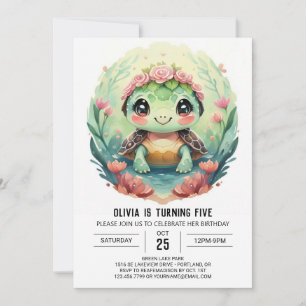 Convites Elegante Tartaruga Menina Aniversário Online