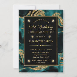 Convites Elegante Teal Derretido e Brilho Dourado Aniversár