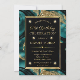 Convites Elegante Teal Derretido e Brilho Dourado Aniversár