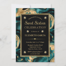 Convites Elegante Teal Derretido e Brilho Dourado Sweet 16