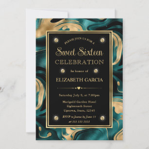 Convites Elegante Teal Derretido e Brilho Dourado Sweet 16