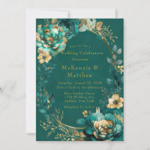 Elegante Teal e Dourada Celebração Floral I