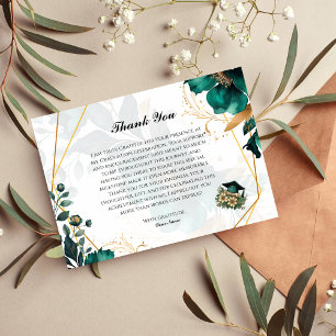 Convites Elegante Teal E Dourada Graduação Floral Obrigado